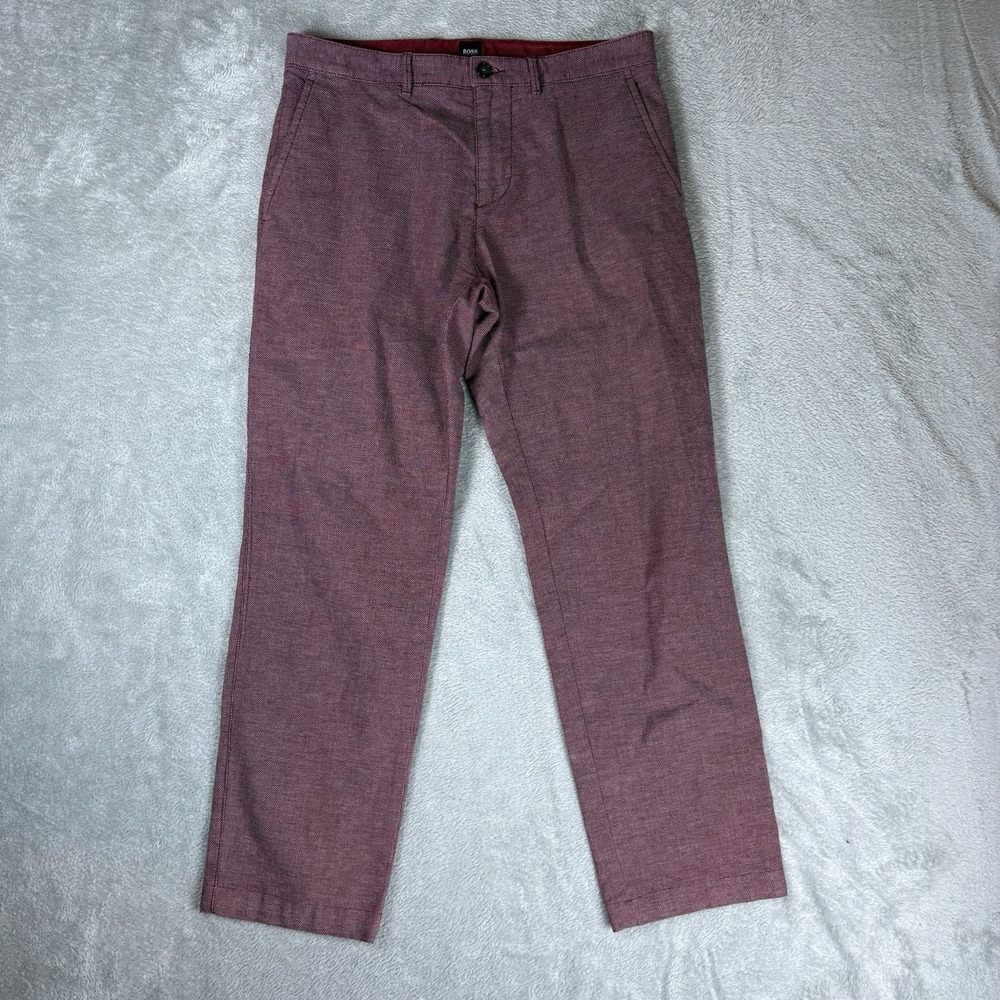 Boss Hugo Boss Mens Pants Geometric Red 30R Stretch Slim Fit Chino